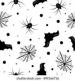 halloween pattern black and white bat, spider, spiderweb