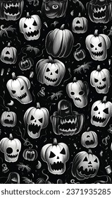 Halloween Pattern Black and White Illustration