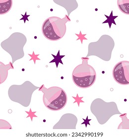 halloween pattern with a bottle of magic potion vector illustration