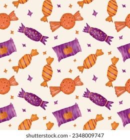 halloween pattern candy watercolor illustration