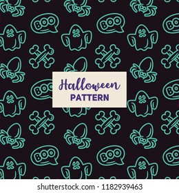 Halloween pattern in cartoon style. Ghost, bone and spider.