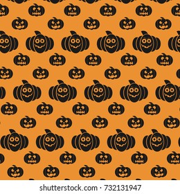 Halloween pattern with carved pumpkins with different emotions. 