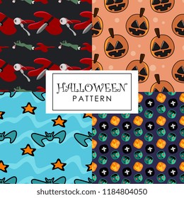 Halloween pattern collections with colorful spooky creatures