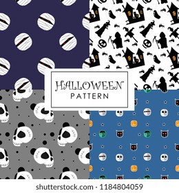 Halloween pattern collections with colorful spooky creatures