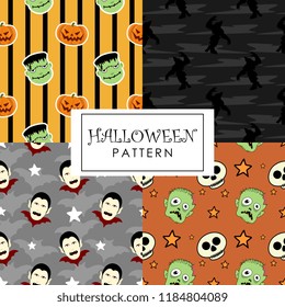 Halloween pattern collections with colorful spooky creatures