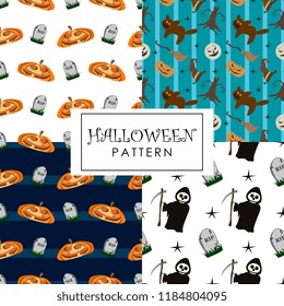 Halloween pattern collections with colorful spooky creatures