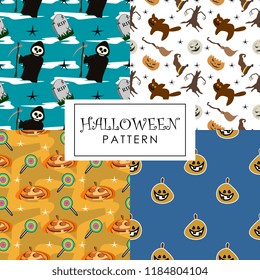 Halloween pattern collections with colorful spooky creatures