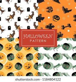 Halloween pattern collections with colorful spooky creatures