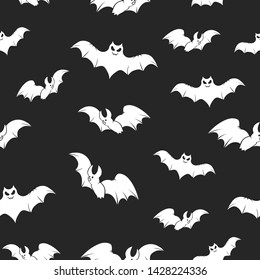 Halloween pattern with creepy bat silhouettes. Horror holiday party background. Paper wrap texture.