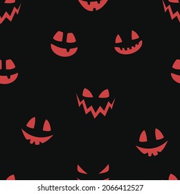 Halloween pattern with creepy pumpkin face. Seamless texture. Vector