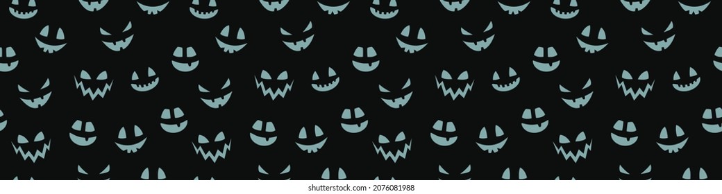 Halloween pattern with creepy pumpkin face. Seamless texture. Banner. Vector