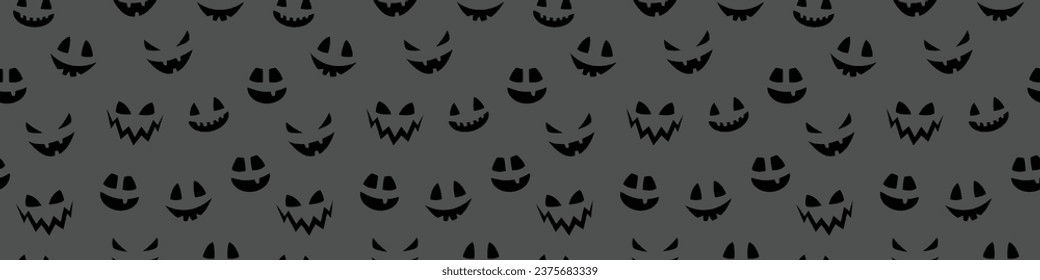 Halloween pattern with creepy pumpkin face. Seamless texture. Banner. Vector