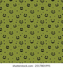 Halloween pattern with creepy pumpkin face. Seamless texture. Vector