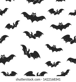 Halloween pattern with cute bat silhouettes. Horror party background. Paper wrap texture.