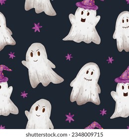 halloween pattern cute ghost watercolor illustration