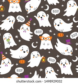 Halloween  pattern of cute little ghosts 