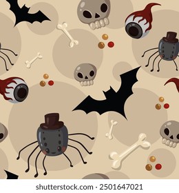 halloween pattern with cute pumpkin, skull, bat, spider