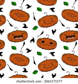 Halloween pattern with cute pumpkins.
