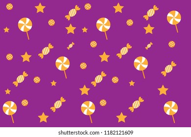 Halloween Pattern decoration with candy, and star as design element in purple background