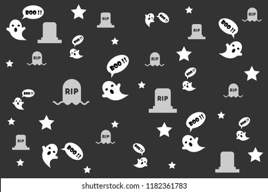 Halloween Pattern decoration with ghost, and tombstone as design element in dark background