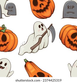 Diseño del patrón de Halloween, Fantasmas, Scary Pumpkin Malvado Fondo. Antecedentes espeluznantes de Halloween con calabazas con caras tenebrosas, fondo de calabazas malvadas