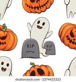 Halloween Pattern design, Ghosts, Scary Pumpkin Evil Background. Spooky Halloween Background with Pumpkins with Scary Faces, Evil Pumpkins Background
