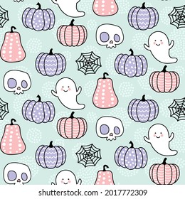 Halloween pattern design in pastel colors with pumpkins