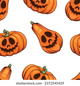 Halloween Pattern design, Scary Pumpkin Evil Background. Spooky Halloween Background with Pumpkins with Scary Faces, Evil Pumpkins Background