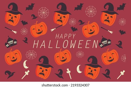 Halloween pattern design, with a variety of halloween accessories characters,