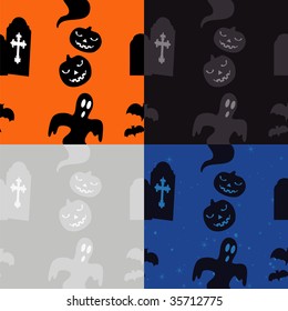 Halloween Pattern in different color sets, Graves and Pumpkins