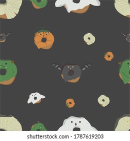 patrón de halloween con monstruos de donuts
