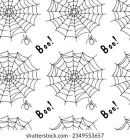 Halloween pattern in doodle style. Seamless vector texture in black and white colors.