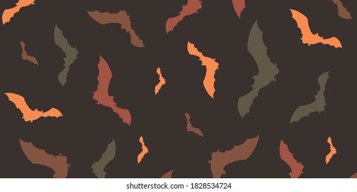 Halloween pattern with flying bats. Festive decor with scary bats. Ready for printing on textile and other seamless design. Vector illustration