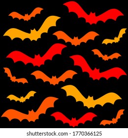 Halloween pattern with flying bats, traditional colors black and orange