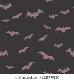 Halloween pattern with flying bats. Vector seamless background. Bat simple illustration texture.