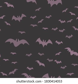 Halloween pattern with flying bats. Vector seamless background. Bat simple illustration texture.