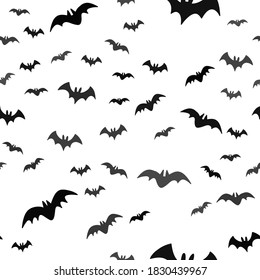 Halloween pattern with flying bats. Vector seamless background. Bat simple illustration texture.