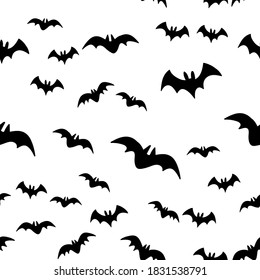 Halloween pattern with flying bats. Vector seamless background. Bat simple illustration texture.
