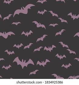 Halloween pattern with flying bats. Vector seamless background. Bat simple illustration texture.