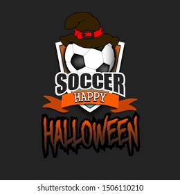 Halloween pattern. Football logo template design. Soccer ball with witch hat. Pattern for banner, poster, greeting card, party invitation. Vector illustration