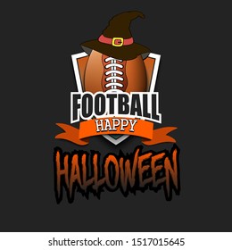 Halloween pattern. Football logo template design. Football ball with witch hat. Pattern for banner, poster, greeting card, party invitation. Vector illustration