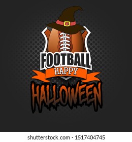 Halloween pattern. Football logo template design. Football ball with witch hat. Pattern for banner, poster, greeting card, party invitation. Vector illustration