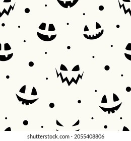 Halloween pattern with funny pumpkin lantern face. Vector