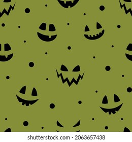 Halloween pattern with funny pumpkin lantern face. Vector