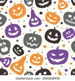 Halloween pattern with funny pumpkin lanterns. Vector