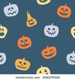 Halloween pattern with funny pumpkin lanterns. Vector