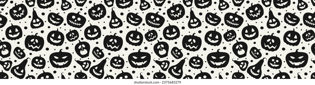 Halloween pattern with funny pumpkin lanterns. Banner. Vector