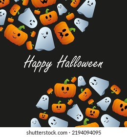 Patrón de Halloween fantasma y calabaza con emociones