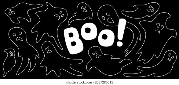 Halloween pattern with ghost silhouette and lettering boo.