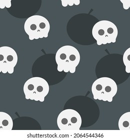 Halloween pattern with ghost, skull, pumpkin. Vector illustration for design, fabric or wrapping paper.